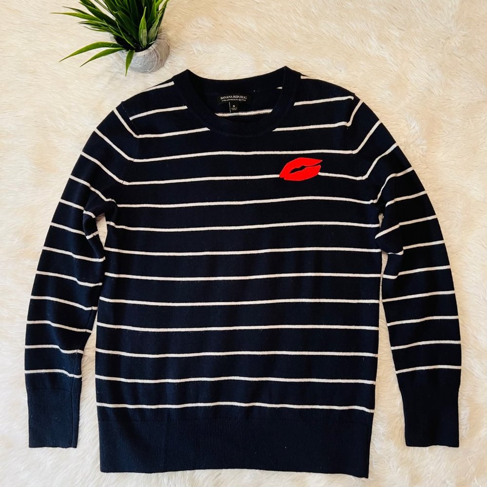 Banana Republic Italian Merino Blend Navy "Lip Kiss" Sweater